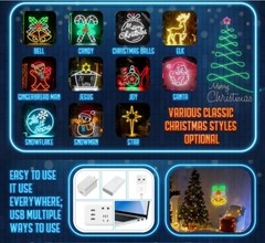 Christmas LED Sign Neon Light Bedside Night Lamp Room Home Wall Decor Lights USB