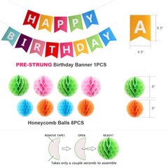 Multicolor Happy Birthday Decorations Set Supplies for Party Rainbow Banner Kit