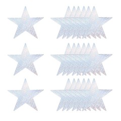 24 Pcs Laser Silver Stars Cutouts, 6 Inch Double Printed Paper Stars Cutout