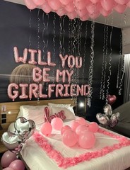 Pink Will You Be My Girlfriend Balloons Set, Valentines Day Balloon Banner wi…