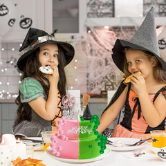 44 Pieces Pink and Green Cake Decorations with Mini Black Witch Hat, Silver