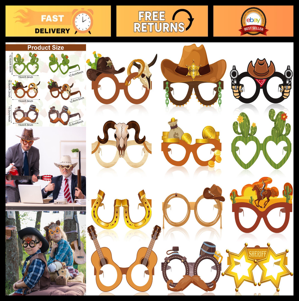 48 Pcs Cowboy Photo Booth Props – Western Party Favors & Wild West Decor Supplie
