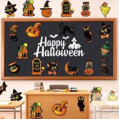 48 Pcs Vintage Halloween Cutouts Retro Pumpkin Witch Cat Cut-Outs Black Orange