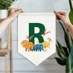 Green Letter R Flag Banner,Letter with Cute Animal Canvas Print Wall Art Post…