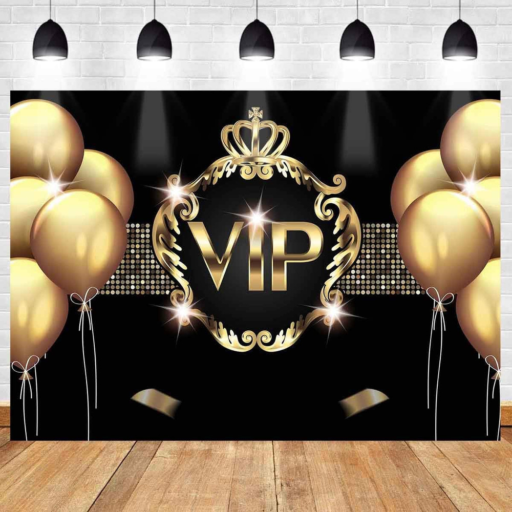 VIP Birthday Backdrop for Birthday Party Decorations Golden Balloon Black Gold