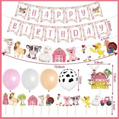Hungdao 58 Pcs Farm Birthday Decorations Pink Barnyard Farm Animal Party Supp…