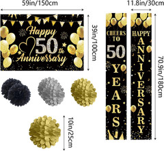 Happy 50Th Wedding Anniversary Decorations Kit, Black Gold Happy 50Th Anniversar