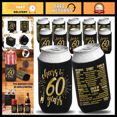 60th Birthday Party Decorations, 12PCS Supplies & Vintage Can Cooler Sleeves