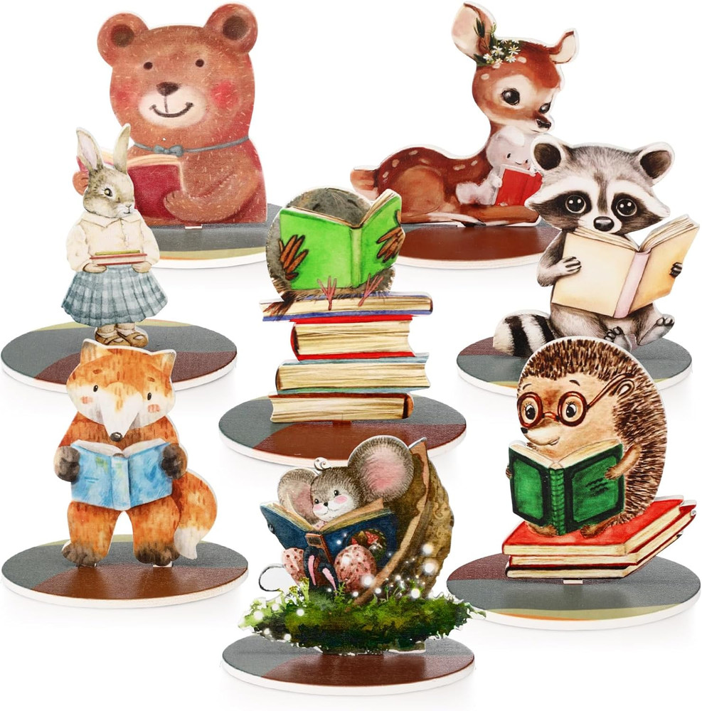 8 Pcs Storybook Baby Shower Decoration Storybook Wooden Centerpieces Animal Cuto