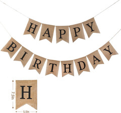 Burlap Happy Birthday Banner Reusable Hessian Sign Banner for Birthday Party Dec
