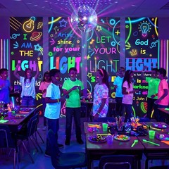 4 Pack VBS Bible Verse Banner Set Welcome to Decor 24×73 Inch Neon Light Chri…