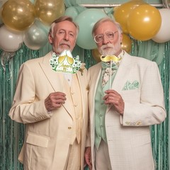 24 PCS Green Retirement Photo Booth Props Greenery Selfie Party Supplies Men