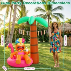 6FT Inflatable Tiki Luau Decor Flamingo Coconut Palm with 7 LED Lights