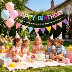 Felt Happy Banner Set, Pre-Strung 3D Happy Banner with Pom Pom Garland & Tria…
