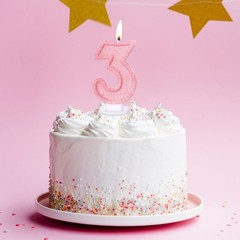 Cute Number 3 Birthday Candle, Glitter Pink 1.69 inches x 2.83 inches,