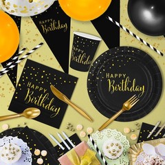 DYLIVeS Black Birthday Party Decorations Gold Foil Dots Happy Birthday Party …