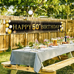 Black & Gold 50Th Birthday Banner Decorations – Extra Large 118″X20″ Reusable Ya
