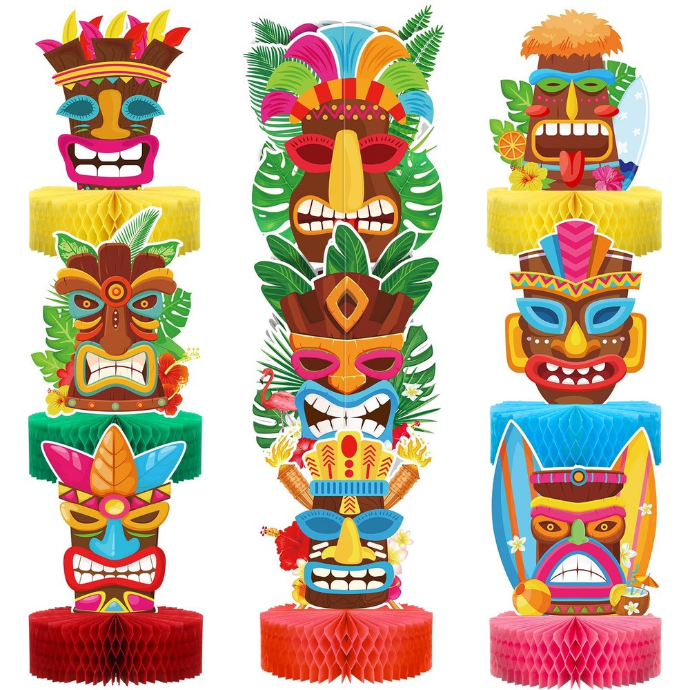 Geyee 9 Pcs Hawaiian Luau Honeycomb Centerpiece Tiki Tropical Table Toppers…