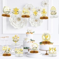 12 PCS First Communion Decoration Baptism Party Honeycomb Cross Centerpieces