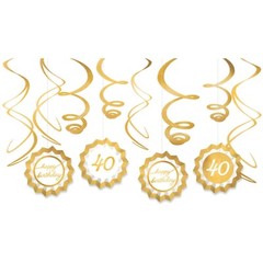 40TH BIRTHDAY Golden Age FAN & SWIRL HANGING DECORATIONS KIT ~ Party Supplies