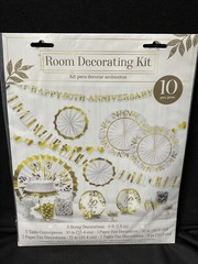 Happy 50th Anniversary Gold White Wedding Party Room Decorating Kit 10 Pieces