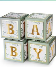 🤗Sage Green Baby Shower Decorations, 4Pcs Baby Boxes with Gold Letters P