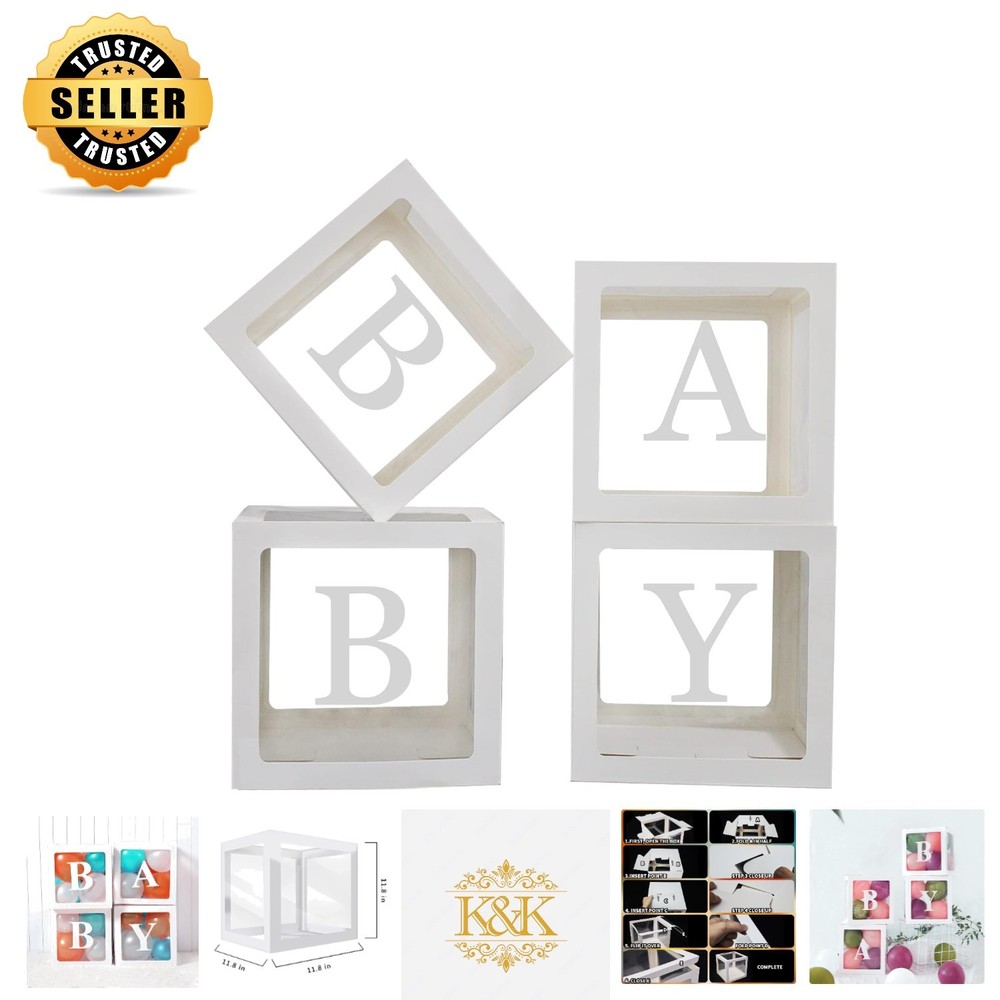 Reusable Transparent Baby Shower Block Boxes – Perfect for Gender Reveals – 4PCS