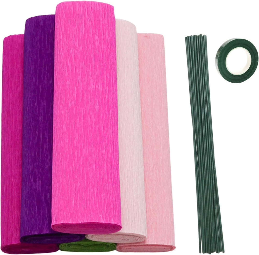 6 Rolls Crepe Paper Streamers, 10 X 95 Inch Pink Colors Crepe Paper Sheets for D