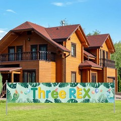 WeBenison Large Three Rex Banner/Dinosaur 3rd Birthday Garden Backdrop Banner/Ju
