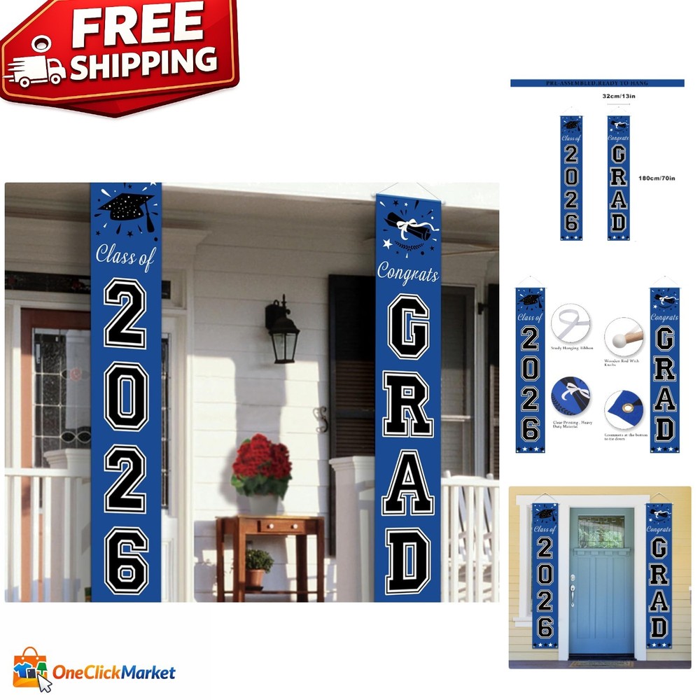 Stylish Blue Graduation Banner – 2026 Class, Perfect for Any Graduation Party