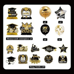 Graduation Decorations 2026 Black Gold Themed Set Included Congrats Grad Bann…
