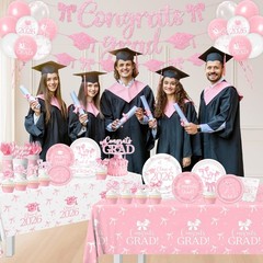 24 Pcs 2026 Grad Party Supplies Pink Bow Class Of 2026 Party Decoration Set