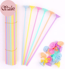 100 Pcs 13Inch Plastic Colorful Balloon Sticks Holders and Cups for Party, Weddi