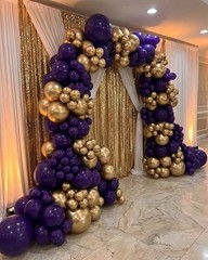 Purple Gold Balloon Garland Arch Kit Dark Purple Metallic Star Balloons for