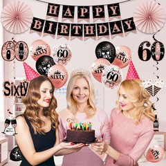60th Birthday Decorations for Women, 33pcs Black Rose Gold