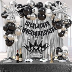 Black Birthday Decorations for Men with White and silver Black, Silver