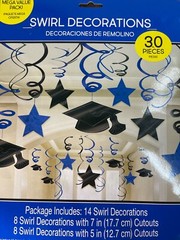 TWO pcks Graduation Party Decorations, Hanging Foil Swirl Set, Mortar Board