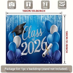 Party Backdrop 2D Flat Banner 2026 Graduation Cap Diploma Balloons Backdrop ☋