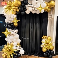 Black and Gold Balloon Arch Kit, Black White Gold Balloons Garland Kit, Star …