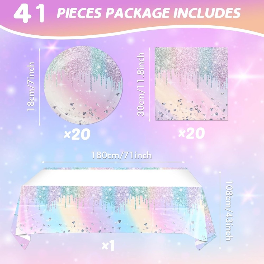 Iridescent Diamond Birthday Party Supplies Decorations, Disposable Holographic