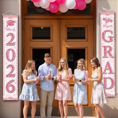 Graduation Decorations 2026, Pink Congrats Grad Banner Porch Door Banners Gra…