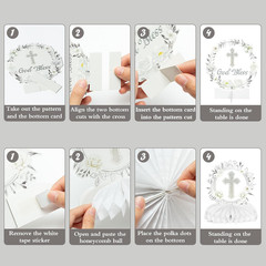 God Bless Honeycomb Centerpieces, 12Pcs Baptism Table Decorations | White Sliver