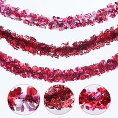 Valentines Day Decorations 29.5Ft Heart Tinsel Garland 3PCS Red Pink White