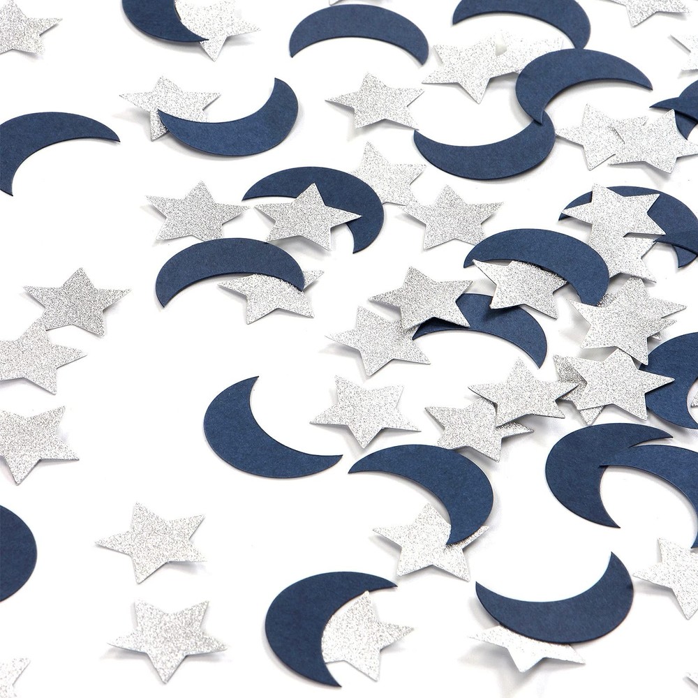 Navy-Blue Moon Silver Star Confetti – 300pcs Glitter twinkle little star Tabl…