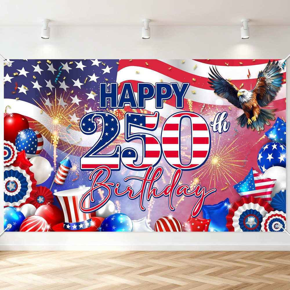 Mocsicka American 250th Birthday Decorations Banner Patriotic 6×3.6ft, Multi