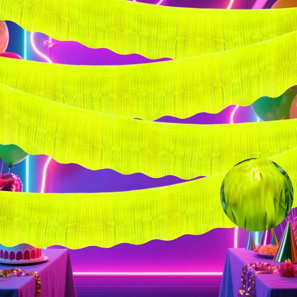 4 Packs 39 Ft Glow in The Dark Party Supplies Foil Fringe Garland, Neon Macaron