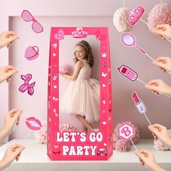 4.5FT Life Size Doll Photo Booth with 9Pcs Photo Props, Pink Princess Party D…