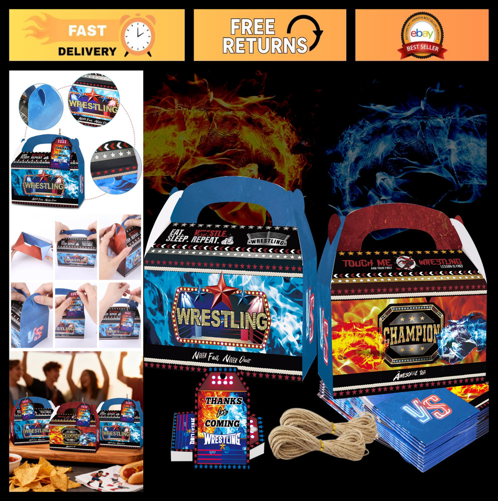 24 PCS Wrestling Party Favor Boxes with Thank You Tags – Boxing Theme Gift Bags