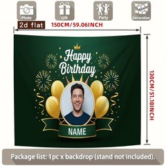 Personalized Banner Name Photo 2D Flat Birthday Banner Crown Men Party Backdrop☋