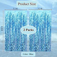 Wavy Tinsel Foil Fringe Curtains Teal Blue Streamers Backdrop for Ocean Theme…